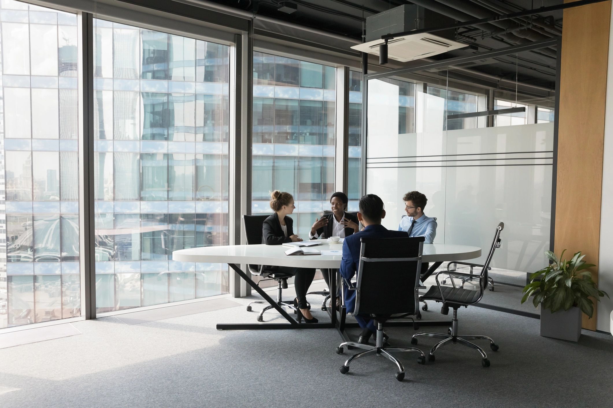 Professional team collaborating in a meeting room